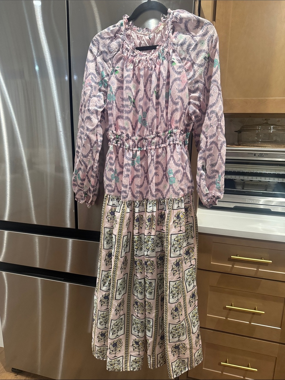 MELLODAY Pink/purple  Patterned Long Sleeve Midi Dress